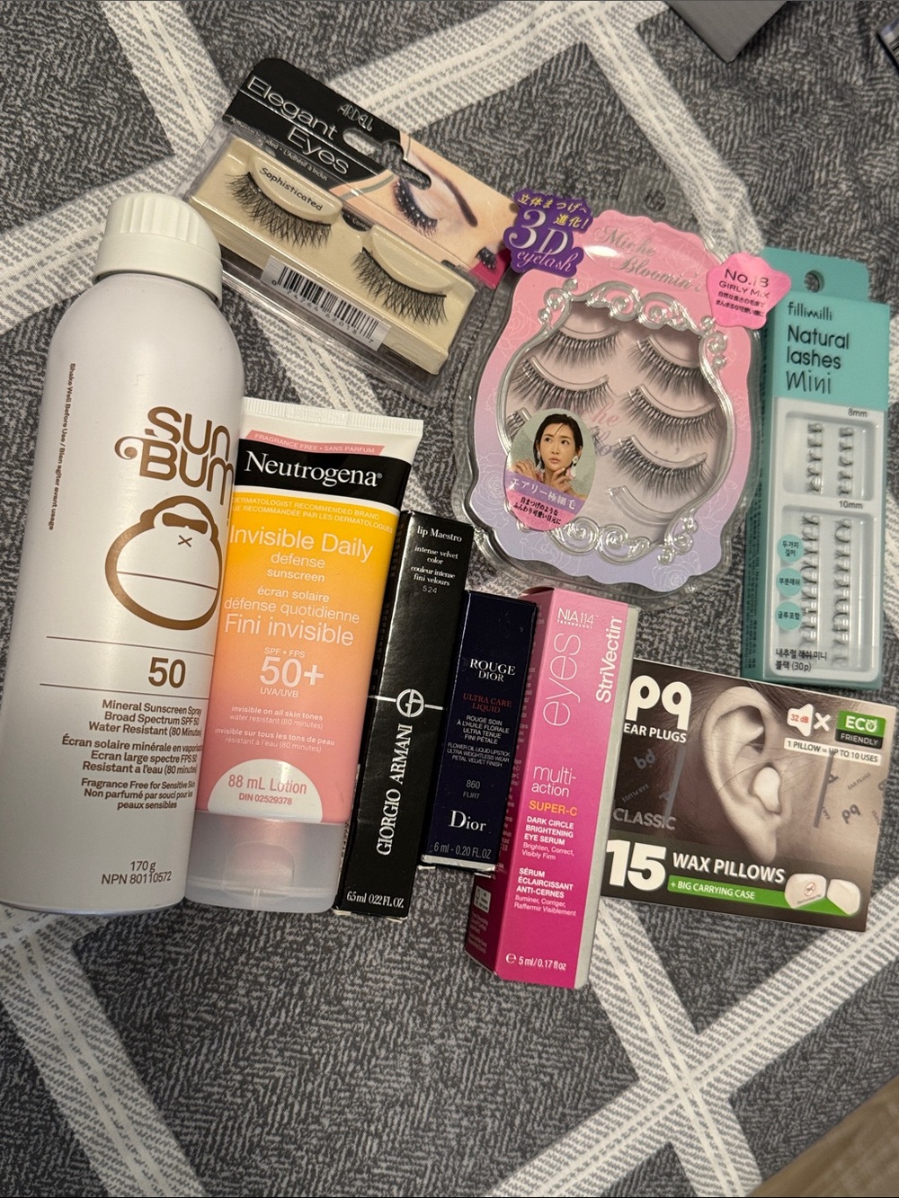 9pc Luxury Set - Dior, Armani Lipstick, False Lashes, Sunscreen SPF 50+, etc